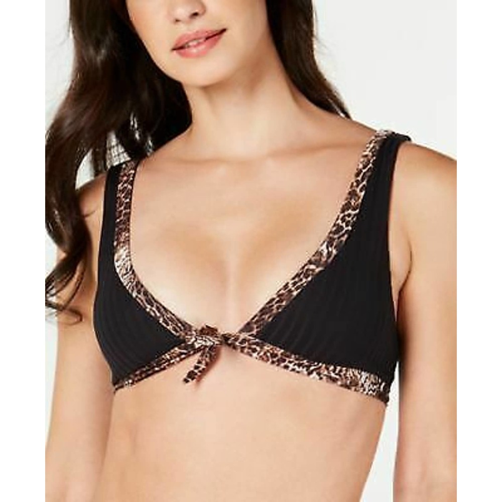 Becca by Rebecca Virtue Wow Tie Front Bikini Top Large Black MSRP $78 NWT
